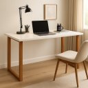 Ver imagem 1 de Escrivaninha Mesa Estudo 90 Cm Compacta Quarto Sala Decorativo Premium Estudo Trabalho Cor Off White