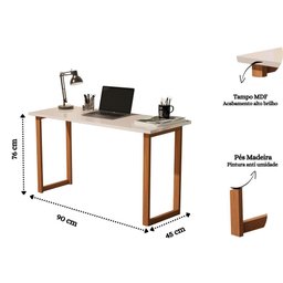 Escrivaninha Mesa Estudo 90 Cm Compacta Quarto Sala Decorativo Premium Estudo Trabalho Cor Off White - 5