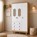 Ver imagem 3 de Kit Bebê Pingo Berço Guarda Roupa Cômoda Tela Branco/Amêndoa
