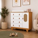Ver imagem 4 de Kit Bebê Pingo Berço Guarda Roupa Cômoda Tela Branco/Amêndoa