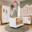 Ver imagem 1 de Kit Bebê Pingo Berço Guarda Roupa Cômoda Tela Branco/Amêndoa
