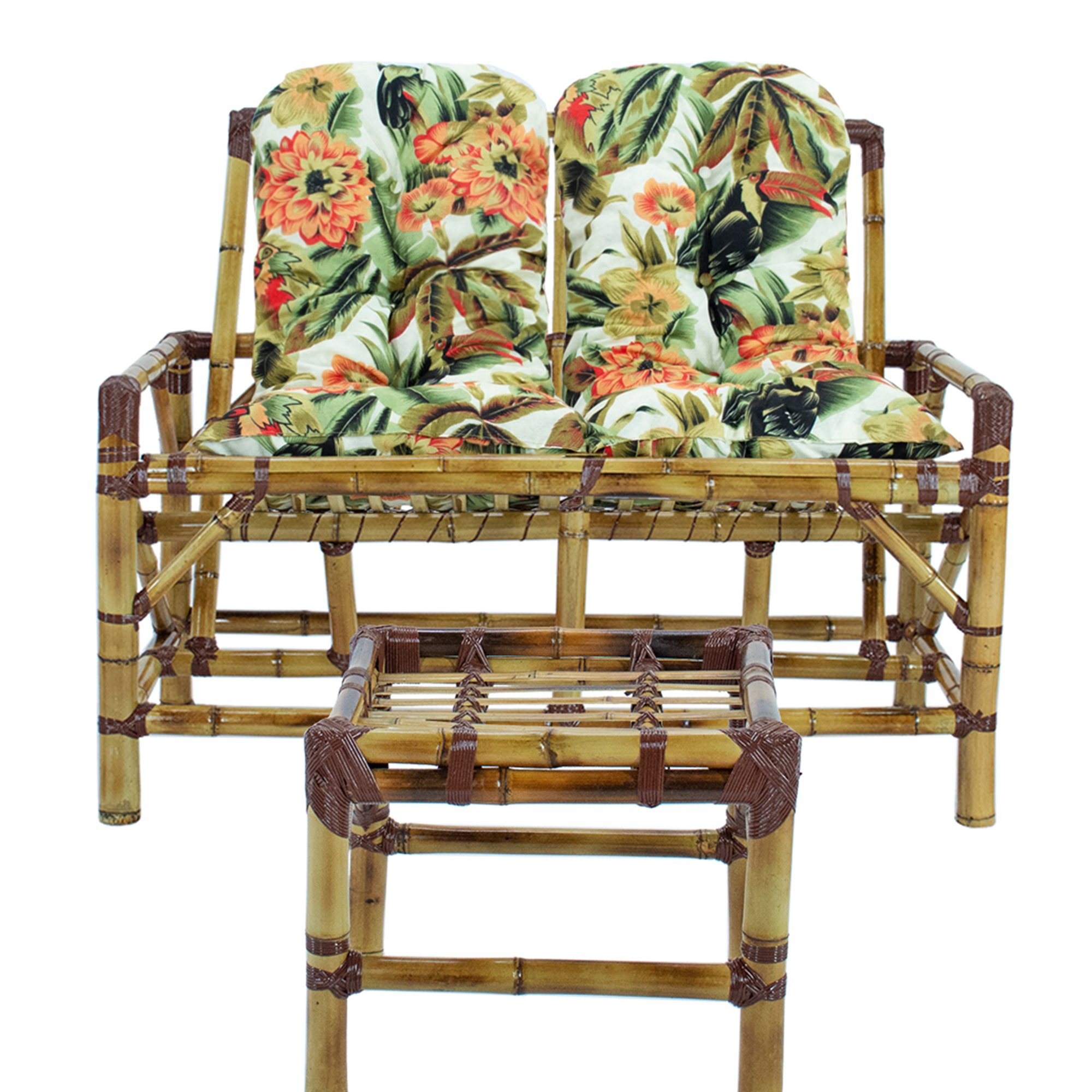 Conjunto Bambu Namoradeira, 02 cadeiras + mesa de centro com almofadas para Área T12 - 2