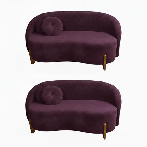 Kit 02 Sofás Orgânicos 2 Lugares C/2 Almofadas Curvo Sala Recepção Amsterdã Veludo Roxo - Montanari'