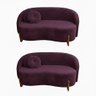 Kit 02 Sofás Orgânicos 2 Lugares C/2 Almofadas Curvo Sala Recepção Amsterdã Veludo Roxo - Montanari' - 1