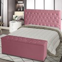 Ver imagem 2 de Kit Cabeceira de Cama Box e Calçadeira Baú Paris Queen 160 Cm Capitonê Suede Rosa Bebê do Lar M