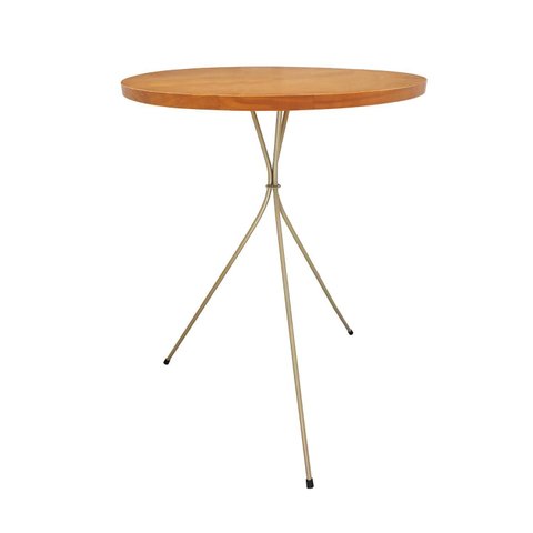 Mesa Redonda Lateral Pés Palito Metal Apoio Sofá Metal Madeira Nozes Champagne 38 x 45cm Pé Palito