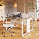 Ver imagem 1 de Conjunto Mesa Plataforma 2 Lugares com Divisória Macadâmia e Branco