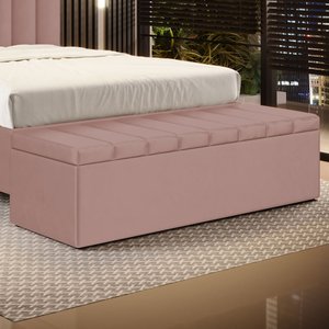 Calçadeira Baú Navi 140 para Cama de Casal N-031 Veludo Rosê Claro Aradecor