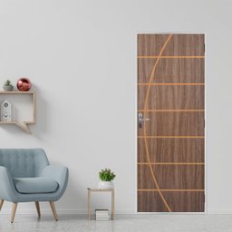 Kit Porta de Madeira Decorada 215x75cm com Batente de Aço 6cm Neblina MGM - 1