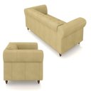 Ver mais imagens de Conjunto Sala de Estar 1 Sofá Living 200cm e 2 Poltronas Stanford Chesterfield Pés Madeira Couro Beg