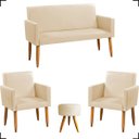 Ver imagem 1 de Kit Namoradeira Decorativa + 2 Poltronas Para Sala Reforçadas + Puff Redondo Suede
