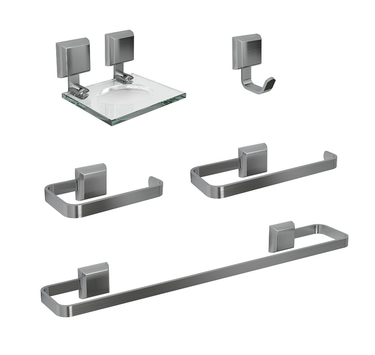 Kit de Acessórios para Banheiro Linha Luxo Quadrado 5 Peças