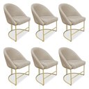 Ver imagem 1 de Kit 06 Cadeiras Poltrona de Jantar Bela Suede Base Metálica Industrial Dourado - Pallazio Bege