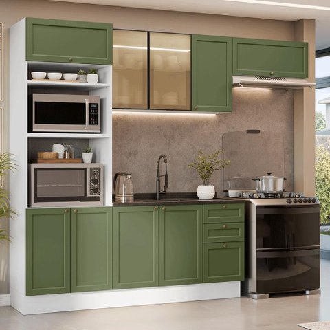 Armário de Cozinha Completa 270 cm Branco/Verde Vik Madesa 08