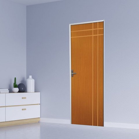 Kit Porta de Madeira Decorada 215x65cm com Batente de Aço 6cm Mantiqueira MGM Abertura Direita Marrom/Mogno