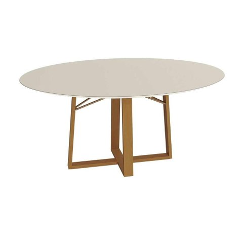 Mesa p/ Cozinha Elma Premium Madeira Maciça c/ Tampo Madeirado c/ Vidro 120x120cm Carvalho/Off