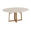 Ver imagem 1 de Mesa p/ Cozinha Elma Premium Madeira Maciça c/ Tampo Madeirado c/ Vidro 120x120cm Carvalho/Off