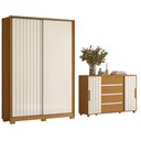 Ver imagem 1 de Guarda Roupa Solteiro Frizatto 02 Portas de Correr e Cômoda Evidenza Cinamomo Off White Flex - Móvei