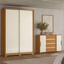 Ver imagem 6 de Guarda Roupa Solteiro Frizatto 02 Portas de Correr e Cômoda Evidenza Cinamomo Off White Flex - Móvei