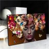 Quadro Mulher Fashion Cabelos Floridos:60x40 cm/PRETA - 3