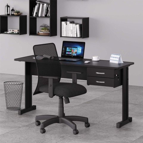 Mesa para Escritório Retangular Lumela Atlanta 2 Gavetas MDP 120cm Preto Onix