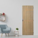 Ver imagem 1 de Kit Porta de Madeira Decorada 215x75cm com Batente de Aço 6cm Gaúcha MGM Abertura Esquerda Marrom/Carvalho Alpha