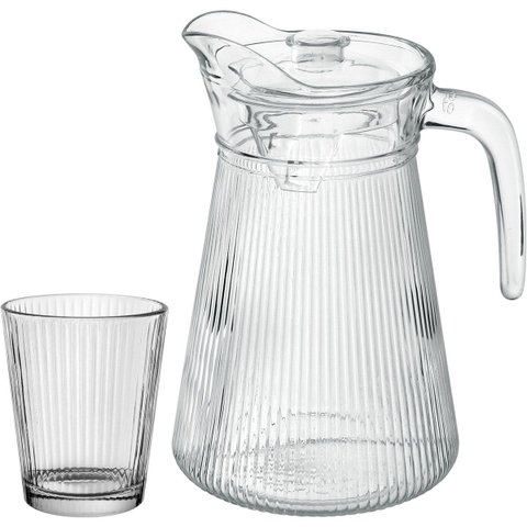 Jogo Jarra/copos Home&co Tampa Acrilico Vidro 1,6l/250ml Transparente