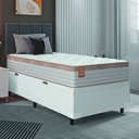 Ver imagem 1 de Cama Box Baú Colchão Solteiro Molas Ensacadas Real 88x188x68cm Linho Branco / Bege Inducol