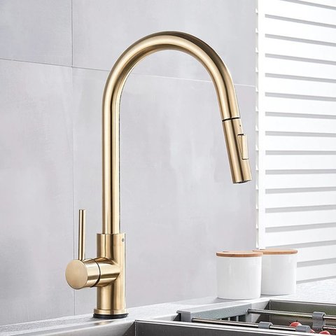 Torneira Provençal Slim Ouro Escovado Monocomando Touch de Mesa