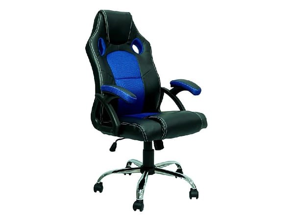 Cadeira Gamer Reclinável Base Cromada Giratória Preto/Azul - Best - 3