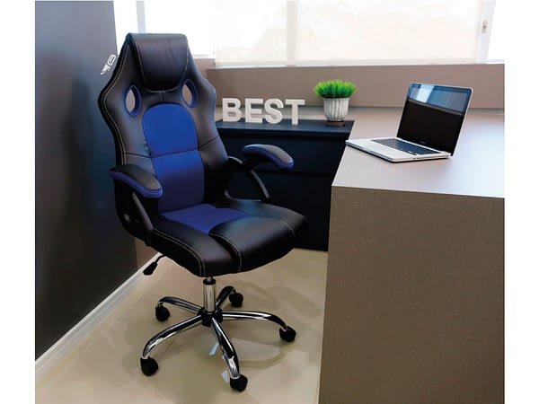 Cadeira Gamer Reclinável Base Cromada Giratória Preto/Azul - Best - 2