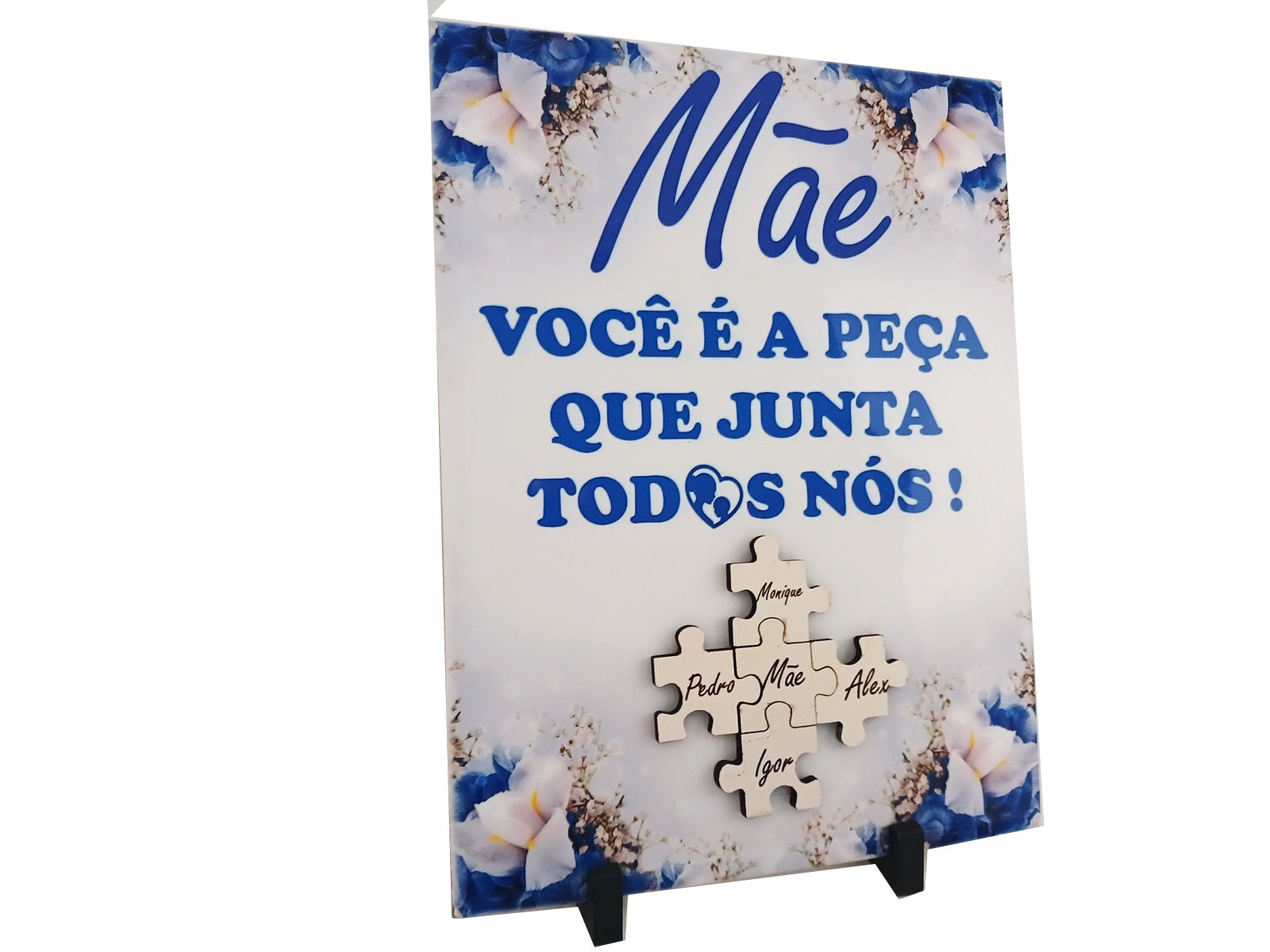 Porta Retrato Flor Azul Dia Das Mães Azulejo - Mãe Você É a Peça Coleção Tea & Amor Az - 2