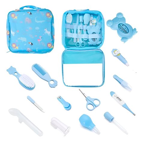 Kit Acessórios Bebê 13 Pçs Bolsa Higiene Unhas Cabelo (azul)