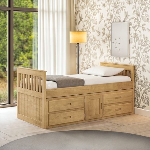 Cama Solteiro com 04 Gavetas e 01 Porta Funcional de Madeira Maciça - Cera