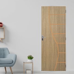 Kit Porta de Madeira Decorada 215x65cm com Batente de Aço 6cm Cantareira Mgm Abertura Direita - 1