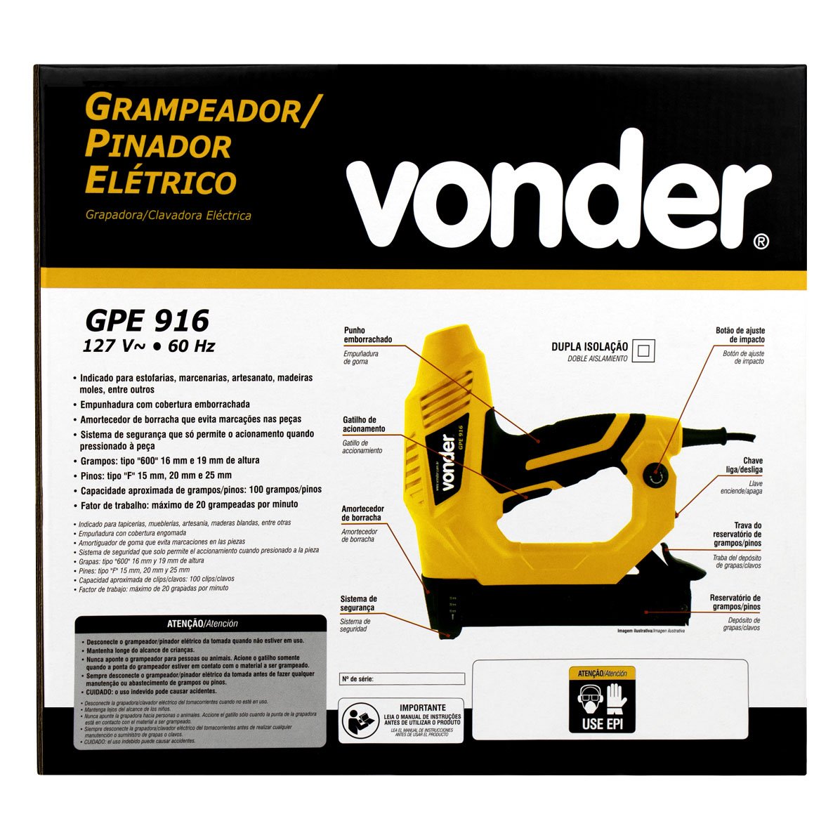 Grampeador Pinador Tapeçaria Madeira Eletrico Vonder GPE 916 Profissional 110v - 8