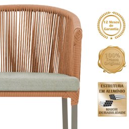 Mesa com 4 Cadeiras de Jantar Roma 100cm e Noronha em Aluminío Fendi Corda Nautica Estofado 3 Trama - 3
