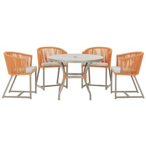 Mesa com 4 Cadeiras de Jantar Roma 100cm e Noronha em Aluminío Fendi Corda Nautica Estofado 3 Trama