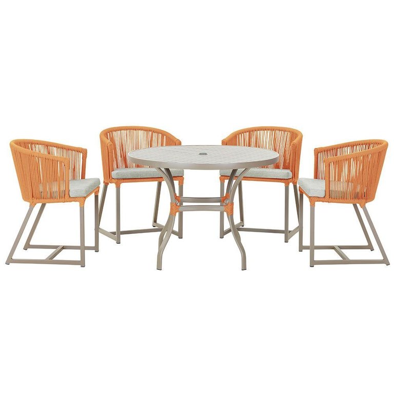 Mesa com 4 Cadeiras de Jantar Roma 100cm e Noronha em Aluminío Fendi Corda Nautica Estofado 3 Trama