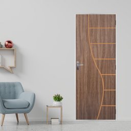 Kit Porta de Madeira Decorada 215x65cm com Batente de Aço 06cm Cantareira Mgm Abertura Direita - 1