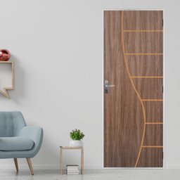 Kit Porta de Madeira Decorada 215x75cm com Batente de Aço 06cm Cantareira MGM - 1