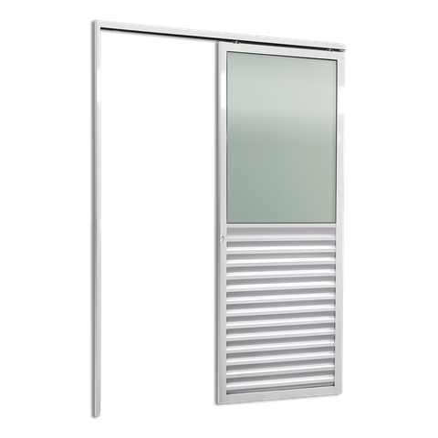 Porta Correr Suspensa Meia Veneziana Meia Vidro Esq L.25 Branca 210x100 Brimak