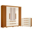 Ver imagem 1 de Guarda Roupa Casal Doble com Espelho 06 Portas e Cômoda Doble 08 Gavetas Cinamomo Off White Flex -