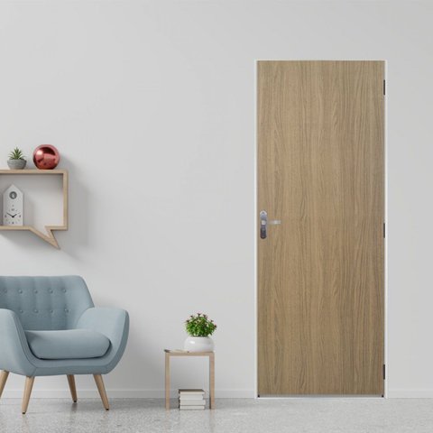 Kit Porta de Madeira Lisa 215x75cm com Batente de Aço 6cm Açomad MGM Abertura Esquerda Marrom/Carvalho Alpha