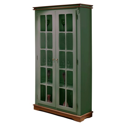 Cristaleira Manchester 2 Portas 4 Prateleiras 2036 Linz Móveis - Verde Musgo/imbuia Glazer