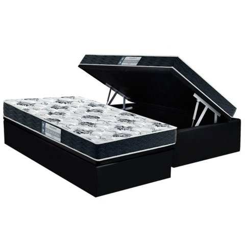 Conjunto Box Baú Solteiro Colchão Espuma Probel D28 Prodormir Advanced Black + Base Crc Suede