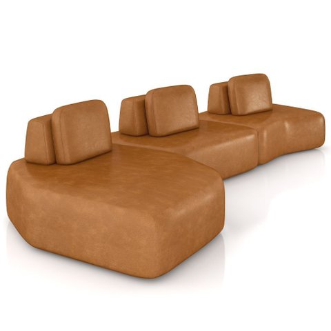 Sofá Ilha Modular para Sala Living Orgânico 480cm Angra K01 Couríssimo Camel - Lyam Decor