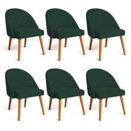 Kit 06 Cadeiras Poltrona de Jantar Luna Suede Verde Pés Palito Castanho - Pallazio - 1