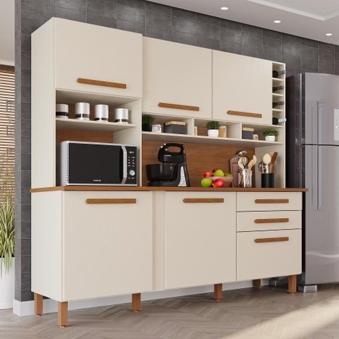 Armário de Cozinha Ágata 6 Portas 2 Gavetas 182cm Arenas Tudo de Móveis