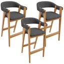 Ver imagem 1 de Kit 03 Banquetas Alta Bar Cozinha Sala de Jantar Bar Nadja L02 Linho Cinza Escuro - Lyam Decor